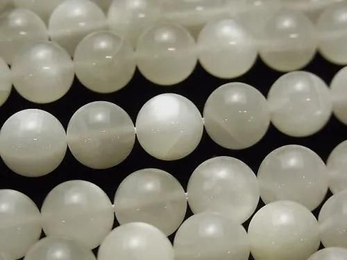 [Video] White-Light Gray Moonstone AA+ Round 10mm half or 1-strand beads (approx. 15 inches/36 cm)