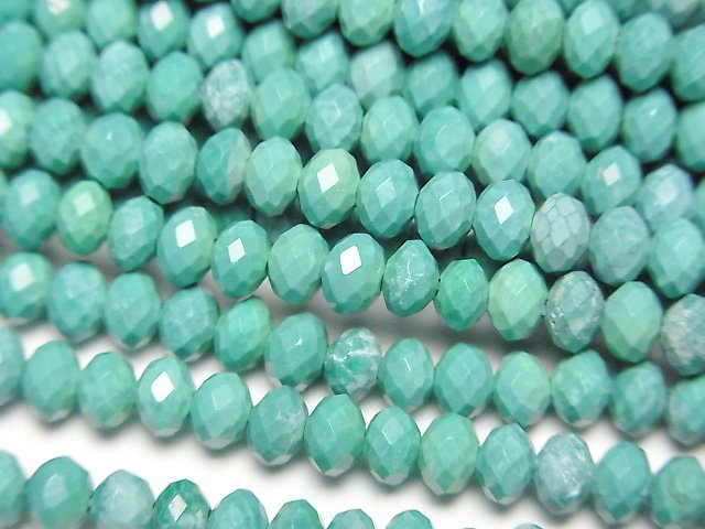 [Video]High Quality! Magnesite Turquoise Faceted Button Roundel 4x4x3mm [Green] 1strand beads (aprx.15inch/37cm)