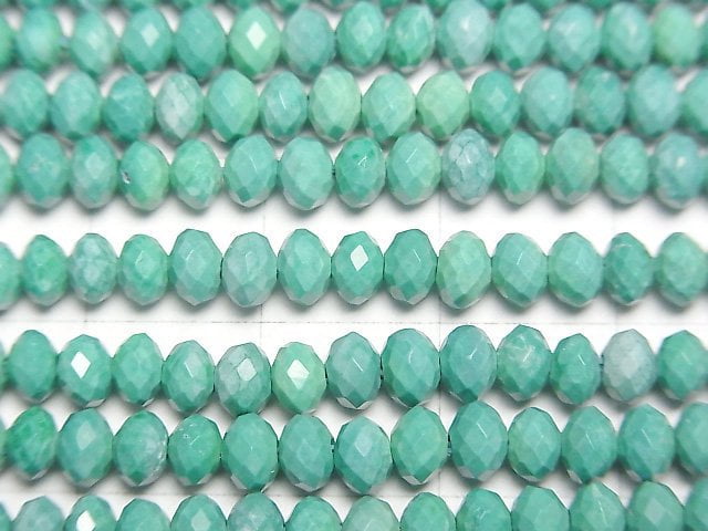 [Video]High Quality! Magnesite Turquoise Faceted Button Rondelle 4x4x3mm [Green] 1strand beads (aprx.15inch/37cm)