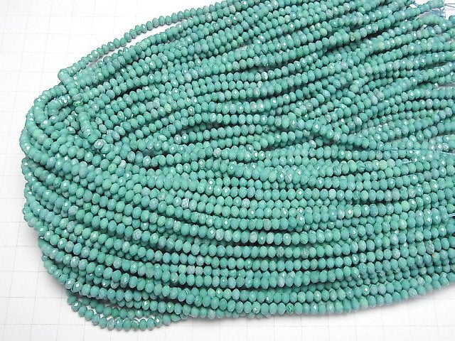 [Video]High Quality! Magnesite Turquoise Faceted Button Rondelle 4x4x3mm [Green] 1strand beads (aprx.15inch/37cm)