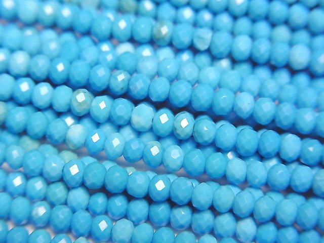 [Video]High Quality! Magnesite Turquoise Faceted Button Rondelle 2.5x2.5x1.5mm [Blue] 1strand beads (aprx.15inch/37cm)
