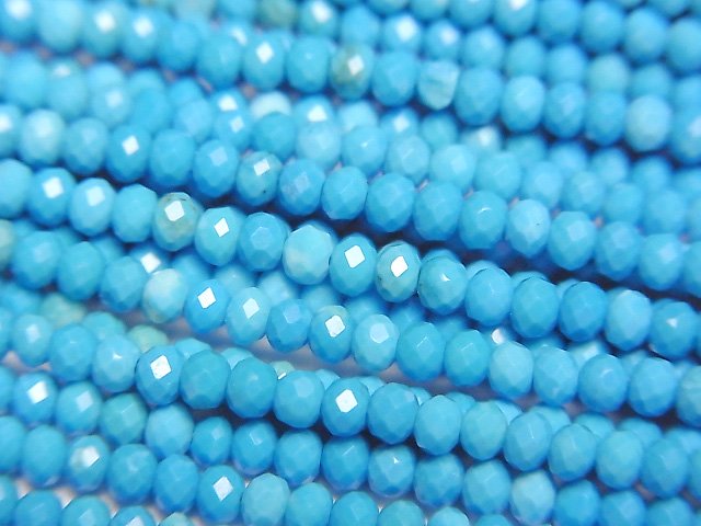 [Video]High Quality! Magnesite Turquoise Faceted Button Roundel 2.5x2.5x1.5mm [Blue] 1strand beads (aprx.15inch/37cm)