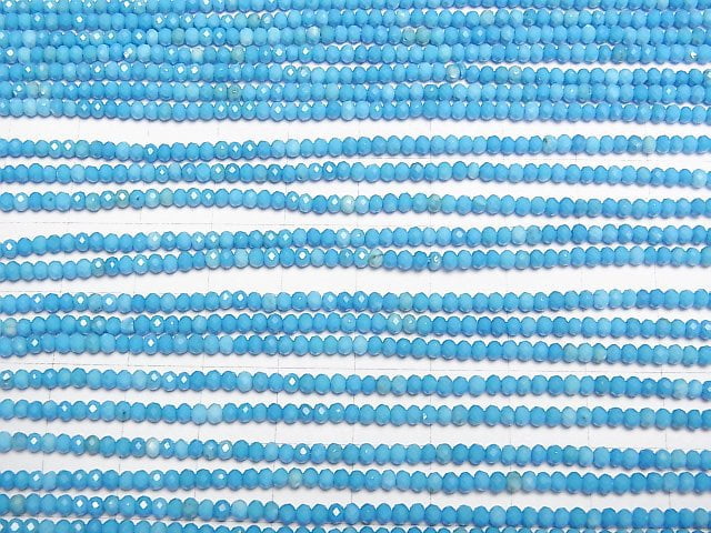 [Video]High Quality! Magnesite Turquoise Faceted Button Rondelle 2.5x2.5x1.5mm [Blue] 1strand beads (aprx.15inch/37cm)