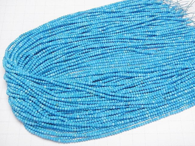[Video]High Quality! Magnesite Turquoise Faceted Button Rondelle 2.5x2.5x1.5mm [Blue] 1strand beads (aprx.15inch/37cm)
