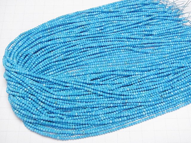 [Video]High Quality! Magnesite Turquoise Faceted Button Roundel 2.5x2.5x1.5mm [Blue] 1strand beads (aprx.15inch/37cm)