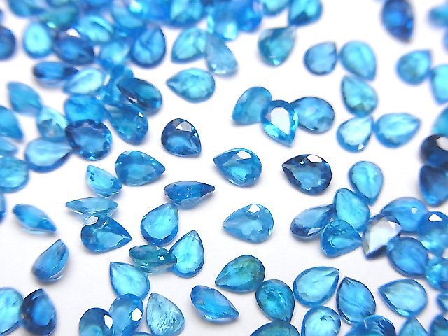 [Video]High Quality Neon Blue Apatite AAA Loose stone Pear shape Faceted 4x3mm 5pcs