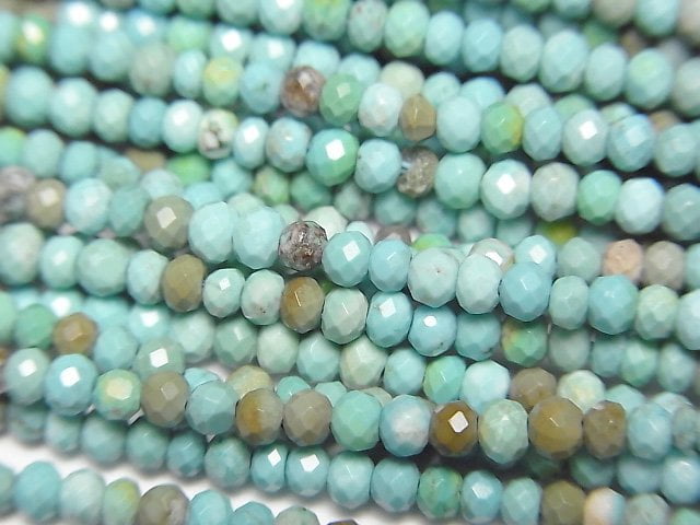 [Video]High Quality! Magnesite Turquoise Faceted Button Rondelle 2.5x2.5x1.5mm [Blue Green] 1strand beads (aprx.15inch/37cm)
