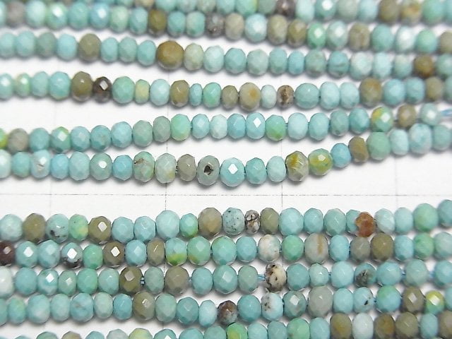 [Video]High Quality! Magnesite Turquoise Faceted Button Roundel 2.5x2.5x1.5mm [Blue Green] 1strand beads (aprx.15inch/37cm)