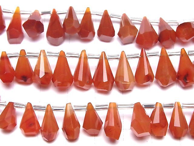 [Video]High Quality Carnelian AA++ Rough Drop Faceted Briolette [Dark color] half or 1strand (18pcs)