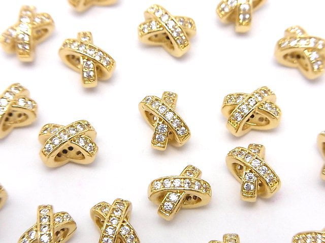 Metal parts Rondelle 8x7x5.5mm Gold (with CZ) 2pcs