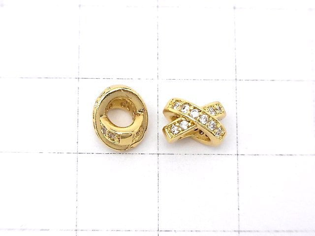 Metal parts Roundel 8x7x5.5mm Gold (with CZ) 2pcs