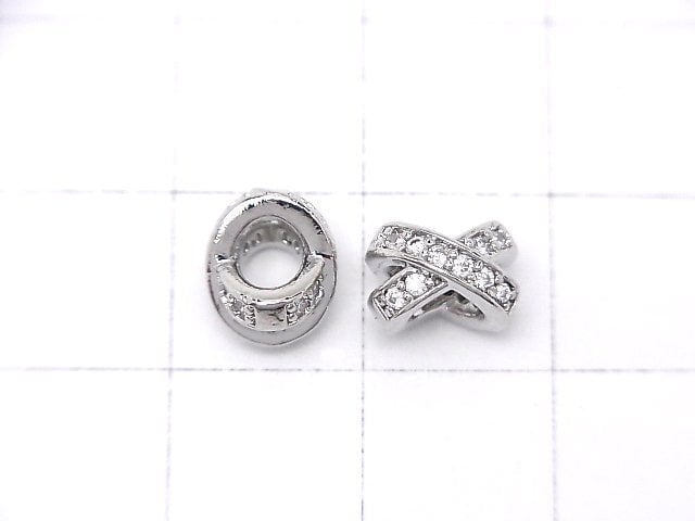 Metal parts Roundel 8x7x5.5mm Silver (with CZ) 2pcs