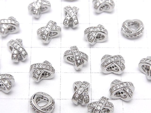 Metal parts Roundel 8x7x5.5mm Silver (with CZ) 2pcs