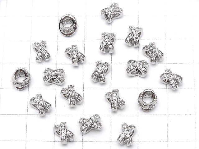 Metal parts Roundel 8x7x5.5mm Silver (with CZ) 2pcs