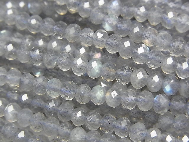 [Video] High Quality! Labradorite AAA- Faceted Button Rondelle 4x4x3mm 1strand beads (aprx.15inch/37cm)