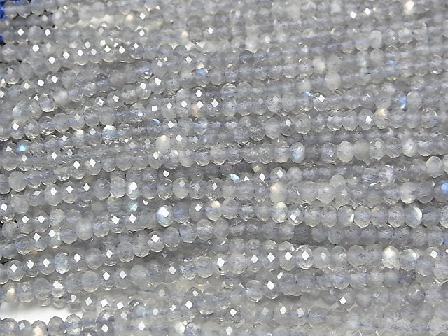 [Video] High Quality! Labradorite AAA- Faceted Button Rondelle 4x4x3mm 1strand beads (aprx.15inch/37cm)