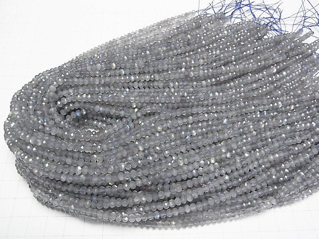 [Video] High Quality! Labradorite AAA- Faceted Button Roundel 4x4x3mm 1strand beads (aprx.15inch/37cm)