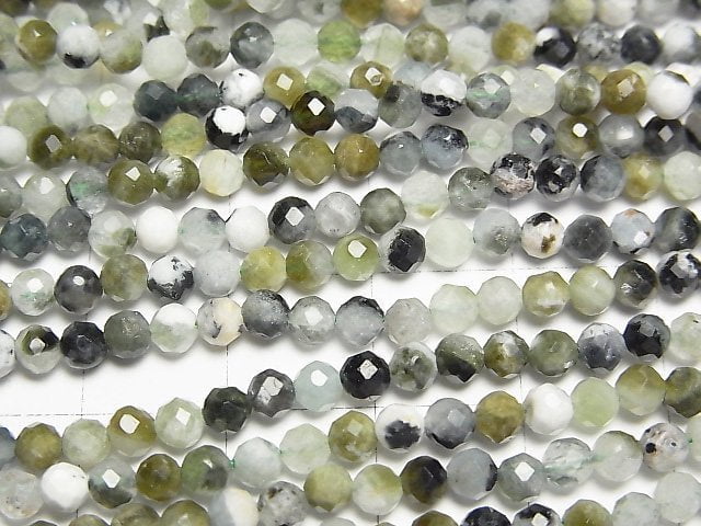 [Video]High Quality! Green Tourmaline AA Faceted Round 3.5mm 1strand beads (aprx.15inch/36cm)