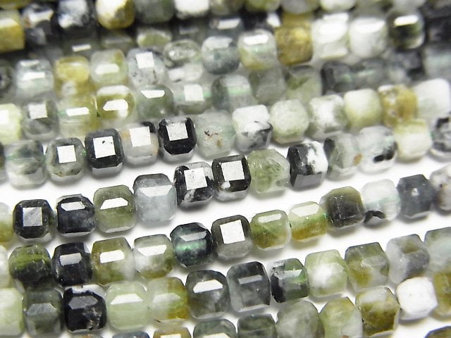 [Video]High Quality! Green Tourmaline AA Cube Shape 3x3x3mm 1strand beads (aprx.15inch/36cm)