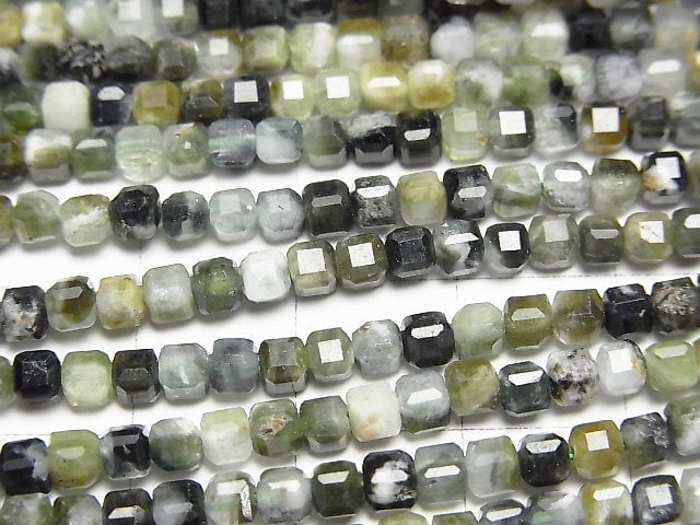 [Video]High Quality! Green Tourmaline AA Cube Shape 3x3x3mm 1strand beads (aprx.15inch/36cm)