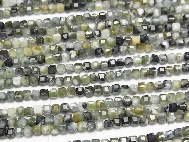 [Video]High Quality! Green Tourmaline AA Cube Shape 3x3x3mm 1strand beads (aprx.15inch/36cm)