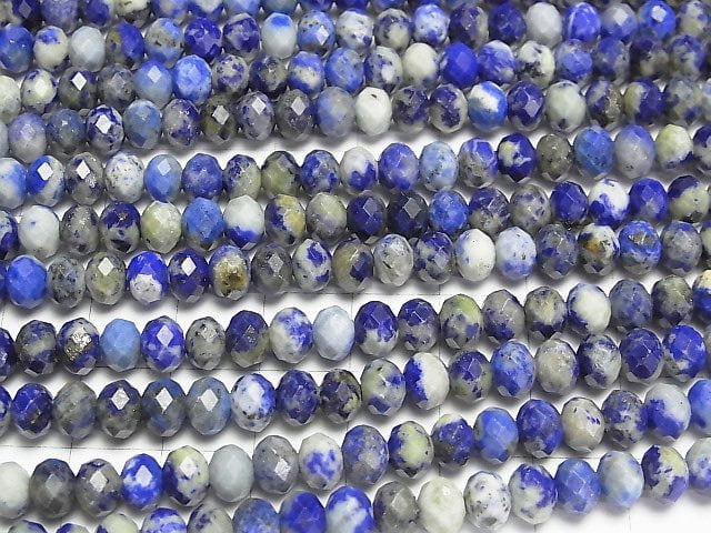 [Video] High Quality! Lapislazuli A+ Faceted Button Roundel 6.5x6.5x4.5mm 1strand beads (aprx.15inch/36cm)