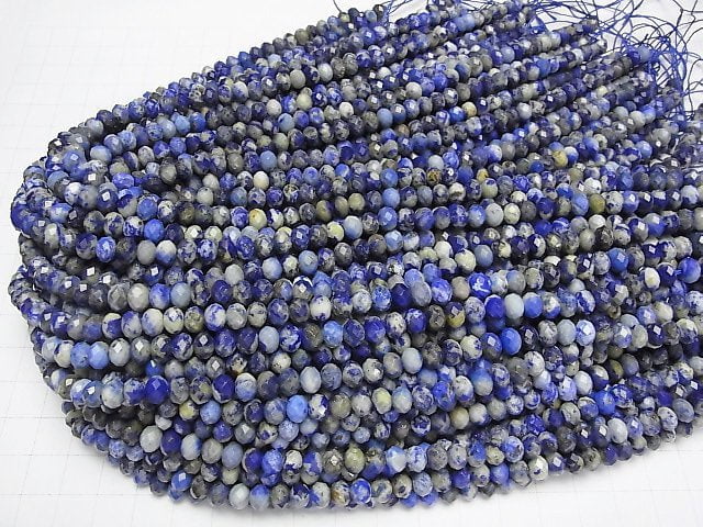 [Video] High Quality! Lapislazuli A+ Faceted Button Roundel 6.5x6.5x4.5mm 1strand beads (aprx.15inch/36cm)