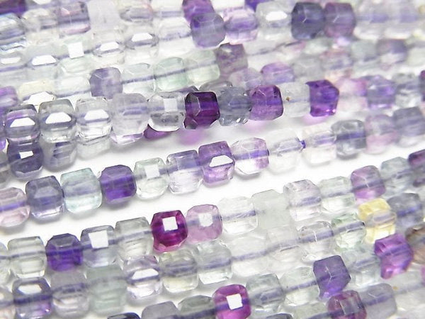 [Video]High Quality! Multicolor Fluorite AAA- Cube Shape 3x3x3mm 1strand beads (aprx.15inch/37cm)