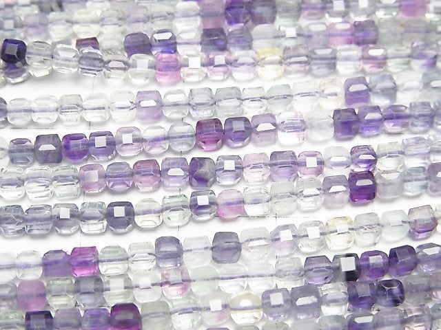 [Video]High Quality! Multicolor Fluorite AAA- Cube Shape 3x3x3mm 1strand beads (aprx.15inch/37cm)