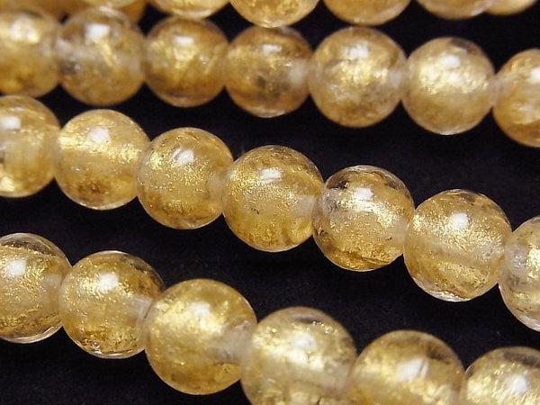 [Video] Lampwork Beads Round 8mm [Gold Powder x Clear] 1strand beads (aprx.10inch/25cm)