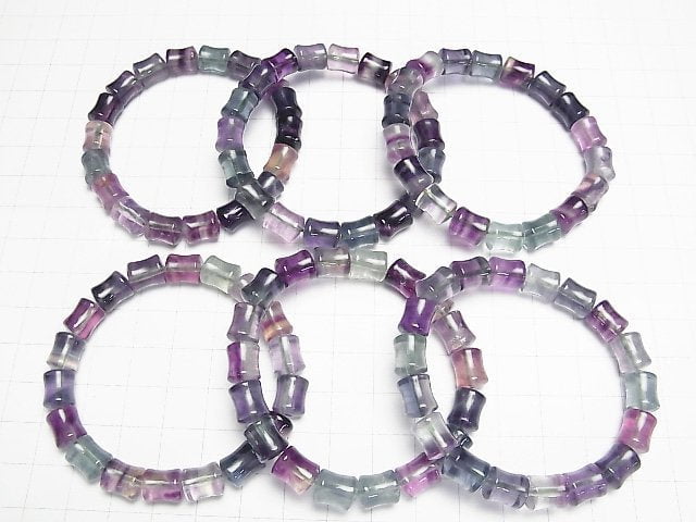 [Video] Multicolor Fluorite AAA- Bamboo 9x8x8mm Bracelet