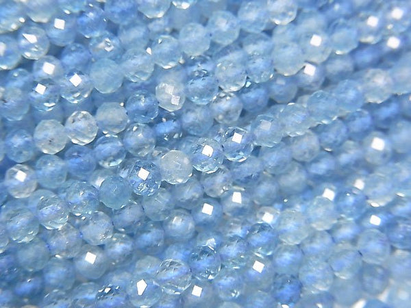 [Video]High Quality! Aquamarine AAA- Faceted Round 3mm 1strand beads (aprx.15inch/37cm)