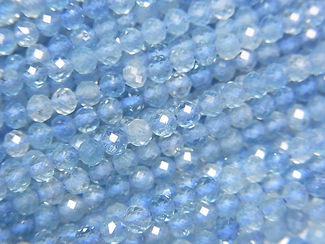 [Video]High Quality! Aquamarine AAA- Faceted Round 3mm 1strand beads (aprx.15inch/37cm)