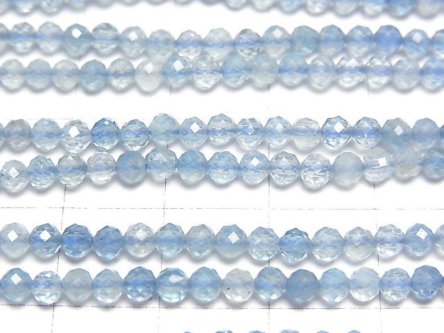 [Video]High Quality! Aquamarine AAA- Faceted Round 3mm 1strand beads (aprx.15inch/37cm)