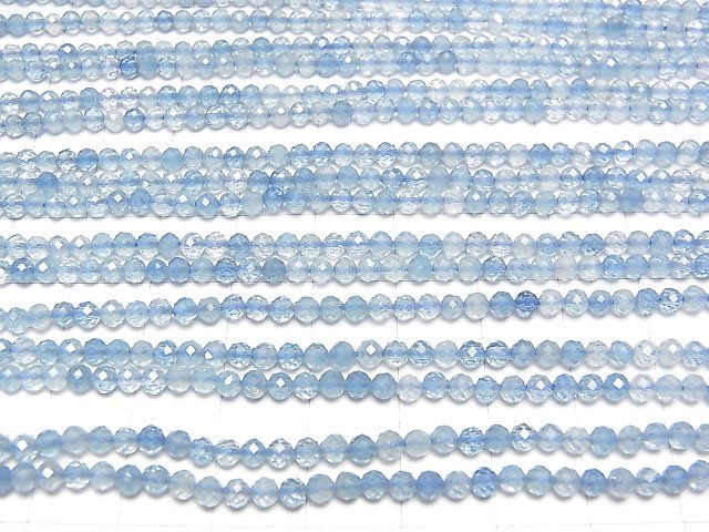 [Video]High Quality! Aquamarine AAA- Faceted Round 3mm 1strand beads (aprx.15inch/37cm)