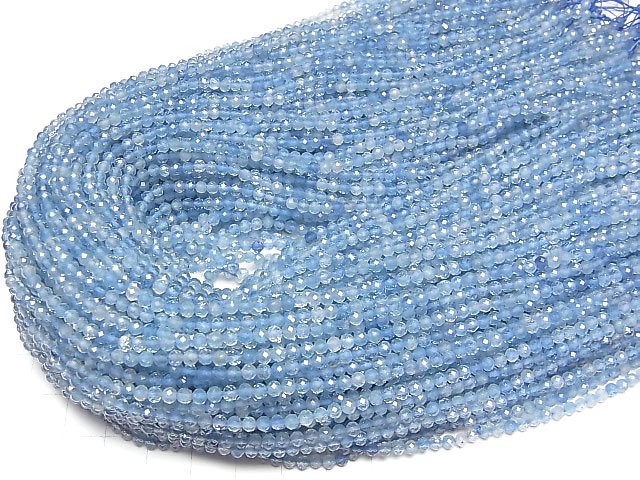 [Video]High Quality! Aquamarine AAA- Faceted Round 3mm 1strand beads (aprx.15inch/37cm)