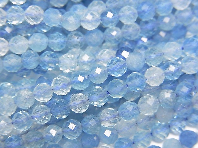 [Video] High Quality! Aquamarine AAA- Faceted Round 4mm 1strand beads (aprx.15inch/37cm)