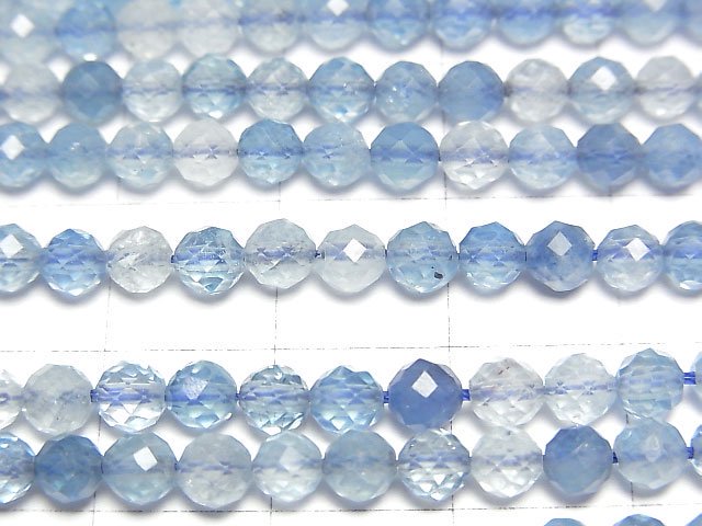 [Video] High Quality! Aquamarine AAA- Faceted Round 4mm 1strand beads (aprx.15inch/37cm)