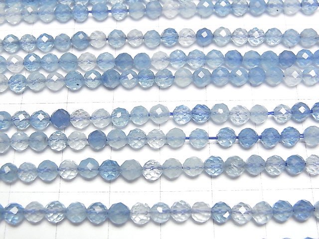 [Video] High Quality! Aquamarine AAA- Faceted Round 4mm 1strand beads (aprx.15inch/37cm)