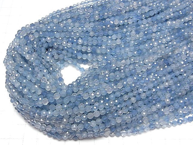 [Video] High Quality! Aquamarine AAA- Faceted Round 4mm 1strand beads (aprx.15inch/37cm)