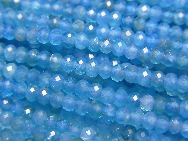 [Video]High Quality! Neon Blue Apatite AA++ Faceted Button Rondelle 3x3x2mm 1strand beads (aprx.15inch/37cm)