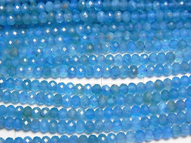 [Video]High Quality! Neon Blue Apatite AA++ Faceted Button Roundel 3x3x2mm 1strand beads (aprx.15inch/37cm)