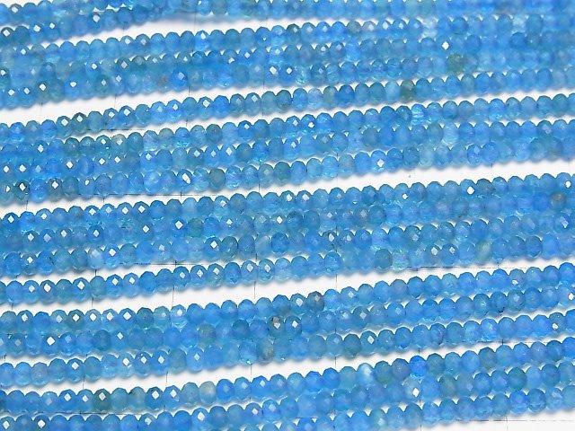 [Video]High Quality! Neon Blue Apatite AA++ Faceted Button Rondelle 3x3x2mm 1strand beads (aprx.15inch/37cm)