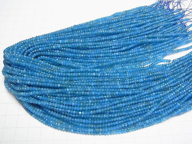 [Video]High Quality! Neon Blue Apatite AA++ Faceted Button Roundel 3x3x2mm 1strand beads (aprx.15inch/37cm)