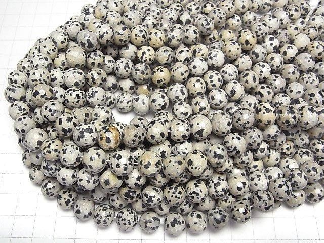 [Video]High Quality! Dalmatian Jasper 128Faceted Round 10mm half or 1strand beads (aprx.15inch/36cm)