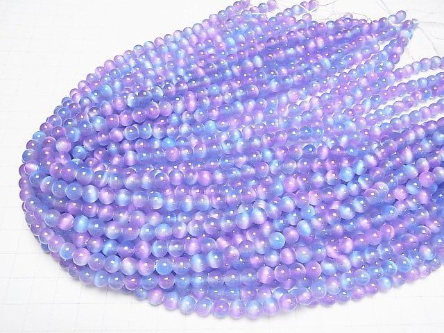 [Video]Selenite (Gypsum) Round 6mm [Blue x Purple] 1strand beads (aprx.15inch/37cm)