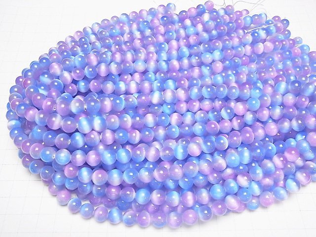 [Video]Selenite (Gypsum) Round 8mm [Blue x Purple] 1strand beads (aprx.15inch/37cm)