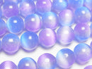 [Video]Selenite (Gypsum) Round 10mm [Blue x Purple] half or 1strand beads (aprx.15inch/37cm)