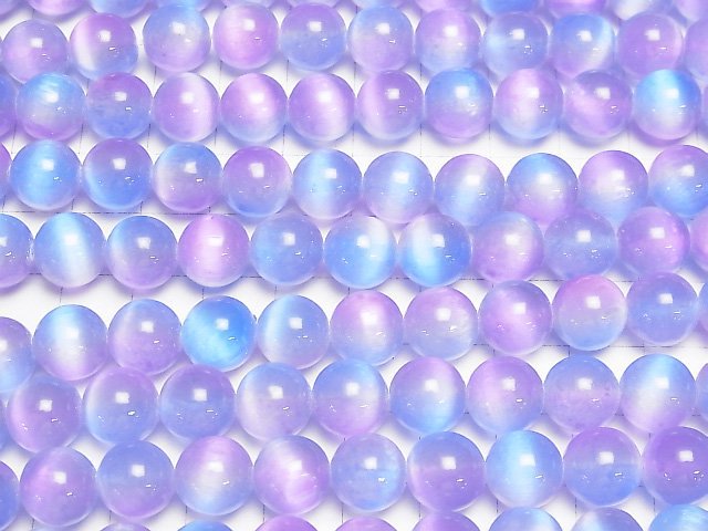 [Video]Selenite (Gypsum) Round 10mm [Blue x Purple] half or 1strand beads (aprx.15inch/37cm)