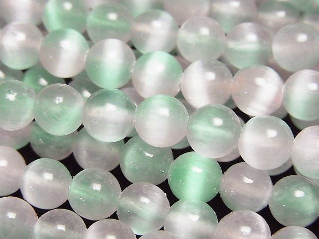 [Video]Selenite (Gypsum) Round 6mm [Green x Pink] 1strand beads (aprx.15inch/37cm)